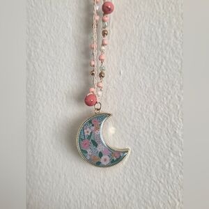 Floral Crescent Moon Crochet Pendant Necklace